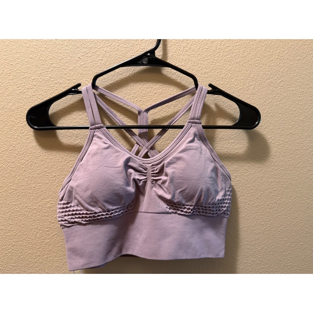 Halara Womens Seamless Ruched Longline Sports Bra Lavender Purple Strappy Med - Picture 1 of 5